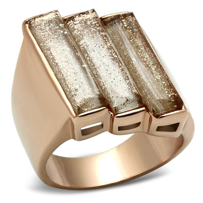 IP Rose Gold Ion Plating Brass Ring with Synthetic Spinel, Topaz - Size 5