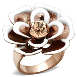 IP Rose Gold Ion Plating Brass Ring with Top Grade Crystal, Light Peach - Size 7