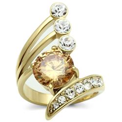 IP Gold Ion Plating Brass Ring with AAA Grade CZ, Champagne - Size 5
