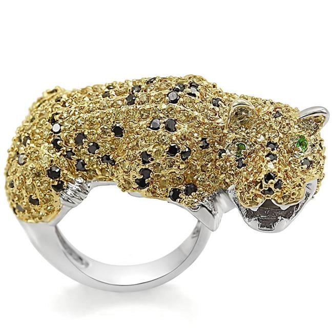 Reverse Two-Tone Brass Ring with AAA Grade CZ, Topaz - Size 6