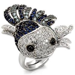 Rhodium & Ruthenium Brass Ring with AAA Grade CZ, Multi Color - Size 9