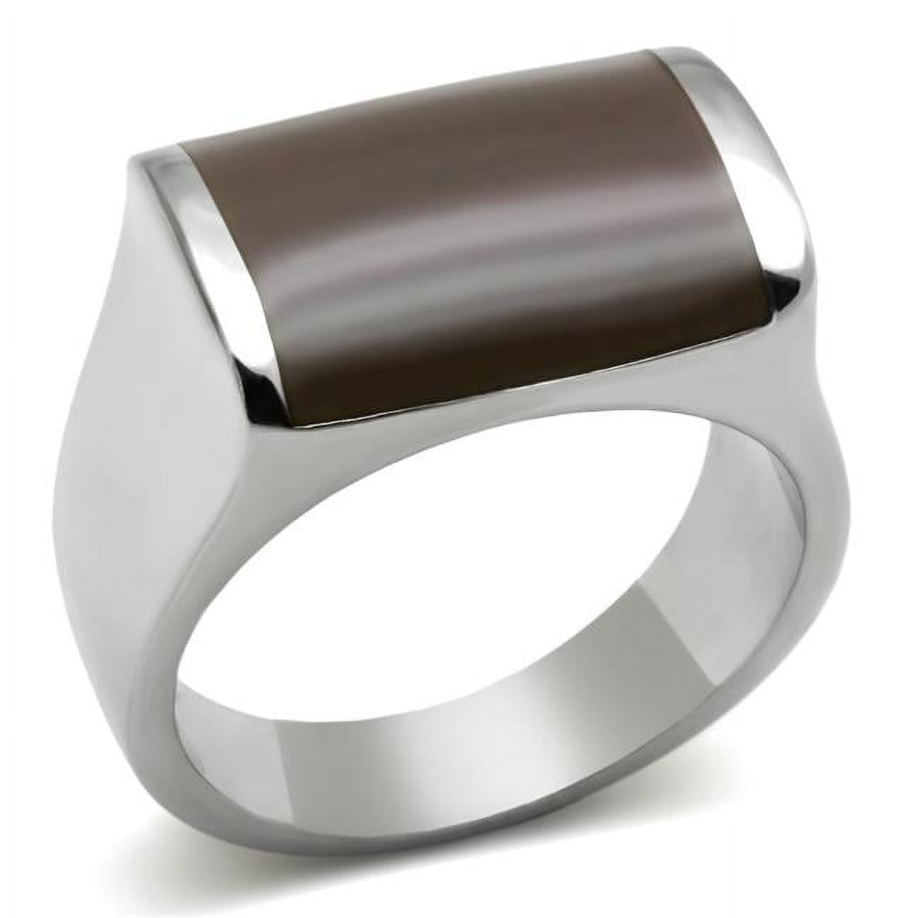 High Polished No Plating Stainless Steel Ring with Epoxy, Brown - Size 9