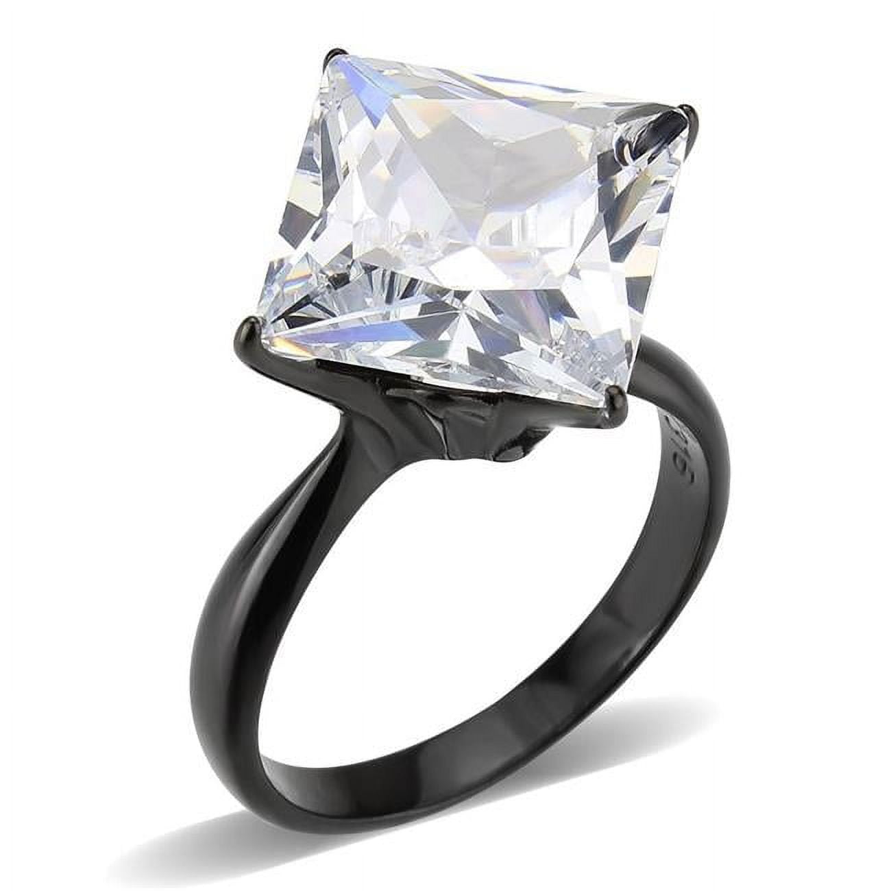IP Black Stainless Steel Ring with AAA Grade CZ, Clear - Size 10