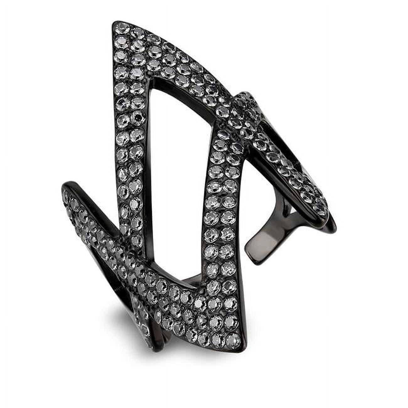 IP Black Stainless Steel Ring with AAA Grade CZ, Clear - Size 5