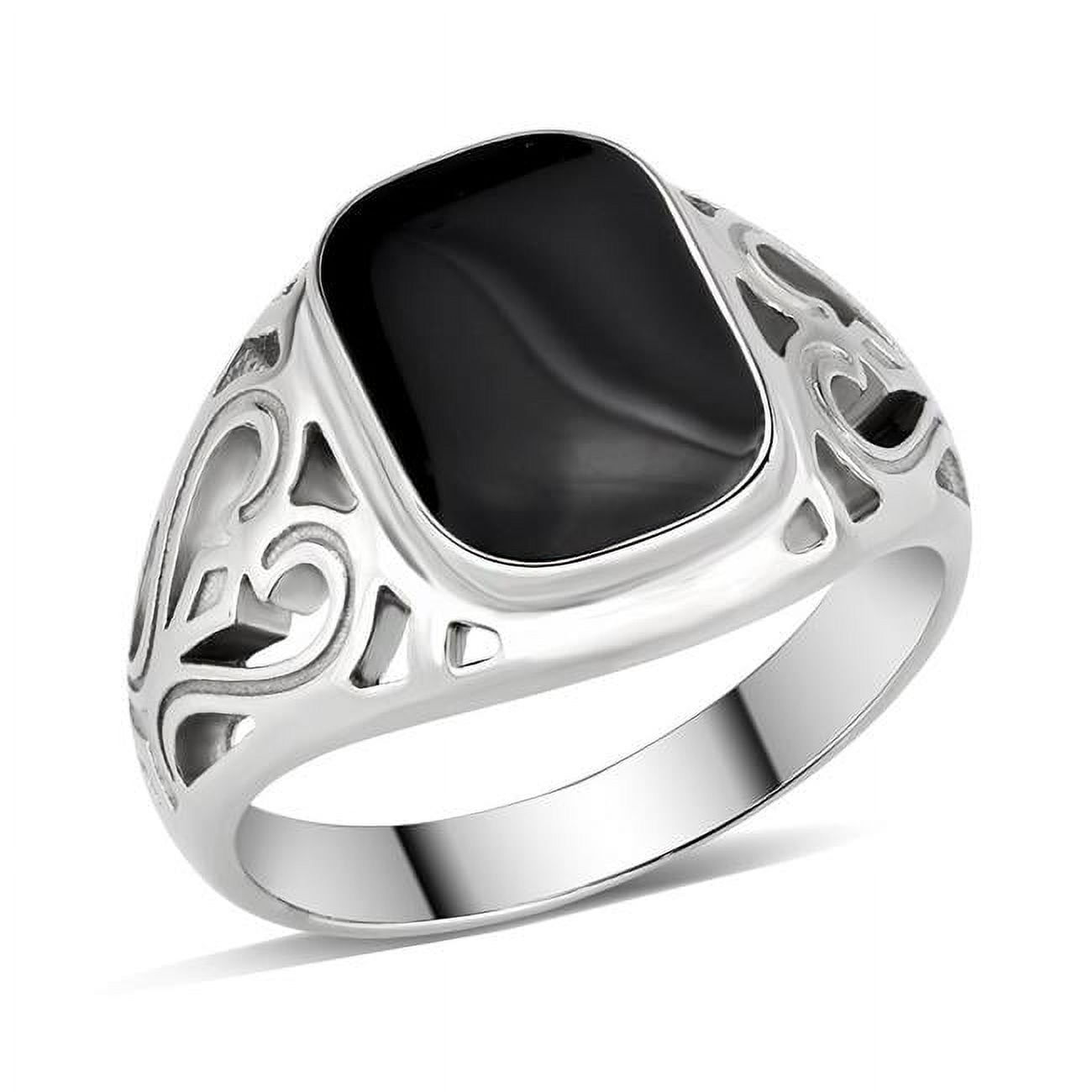 High Polished Stainless Steel Ring with Epoxy, Jet - Size 12