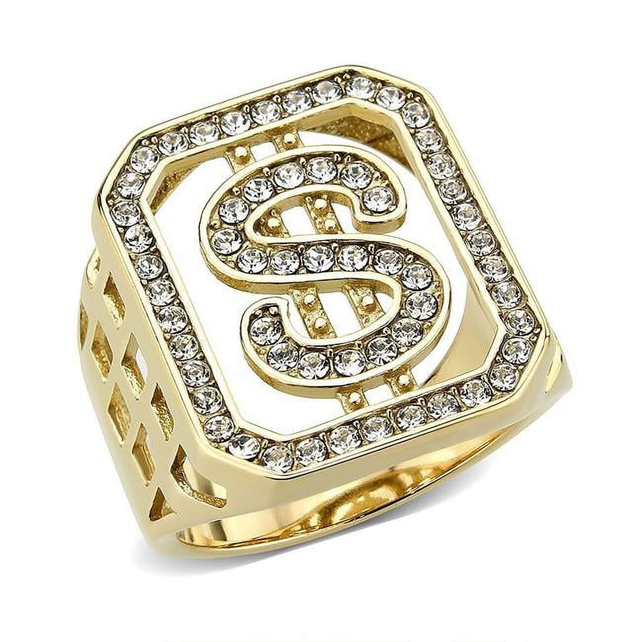 TK3757-11 IP Gold Ion Plating Stainless Steel Ring with Top Grade Crystal, Clear - Size 11