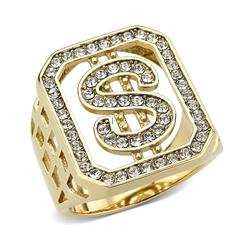 TK3757-13 IP Gold Ion Plating Stainless Steel Ring with Top Grade Crystal, Clear - Size 13
