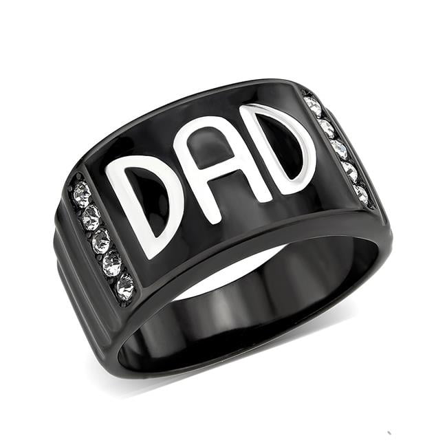 TK3759-8 Two Tone IP Black Ion Plating Stainless Steel Ring with Top Grade Crystal, Clear - Size 8