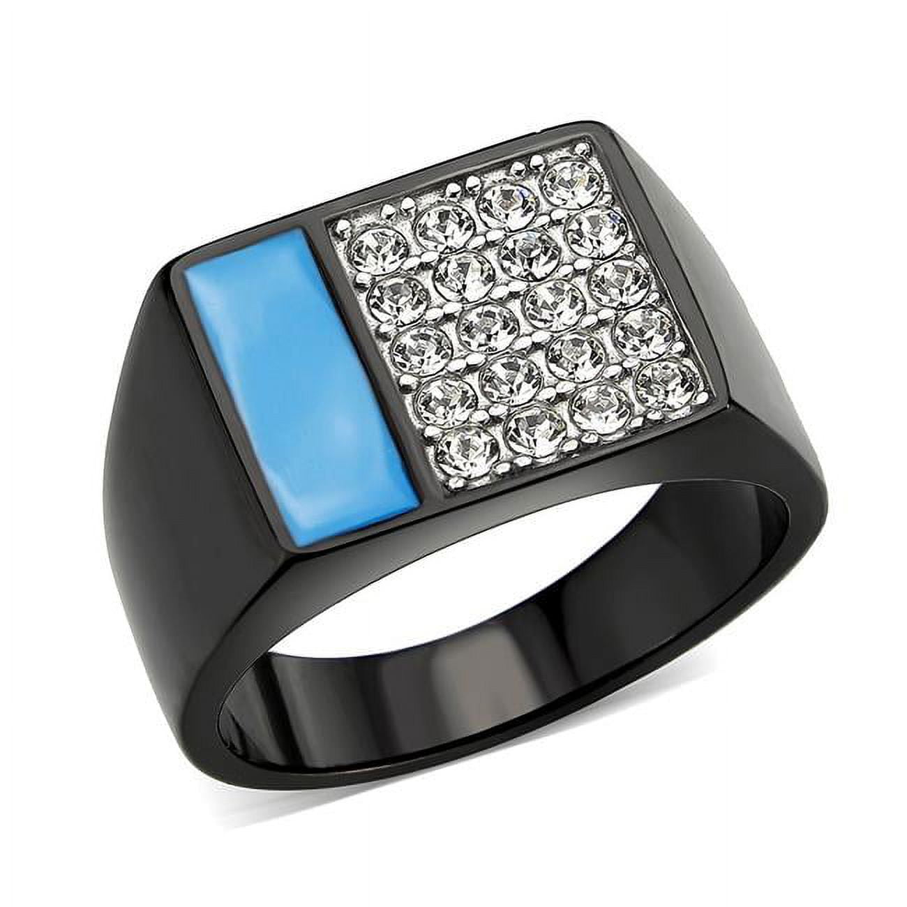 TK3765-13 Two Tone IP Black Ion Plating Stainless Steel Ring with Top Grade Crystal, Clear - Size 13