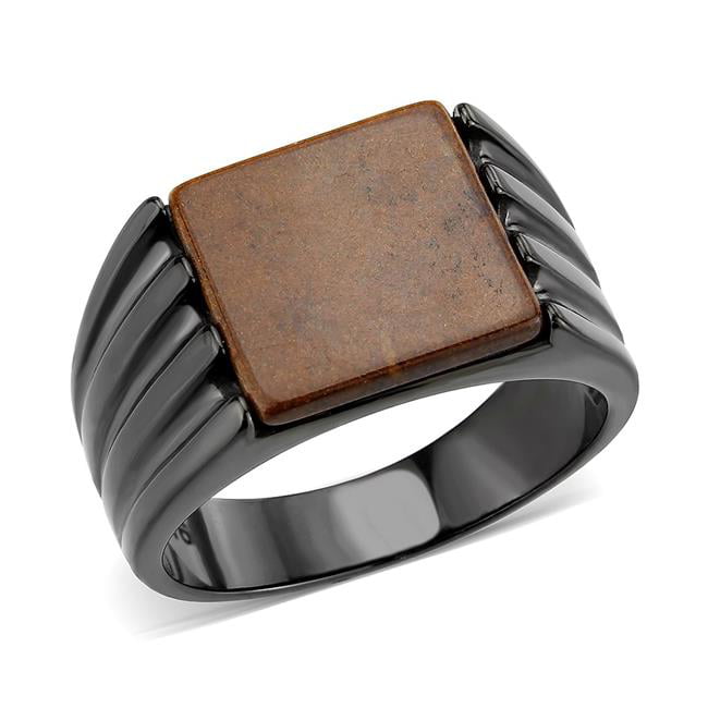 IP Black Ion Plating Stainless Steel Ring with Semi-Precious, Topaz - Size 10