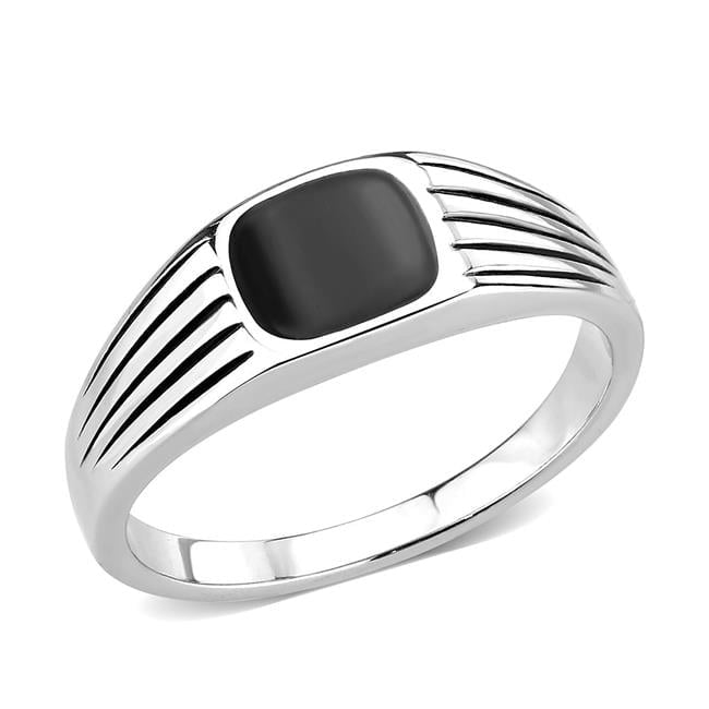 High Polished No Plating Stainless Steel Ring with Epoxy, Jet - Size 12