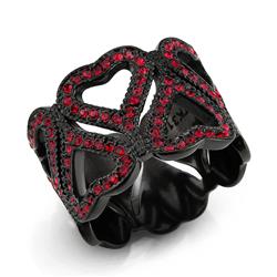 IP Black Ion Plating Stainless Steel Ring with Top Grade Crystal, Red - Size 10