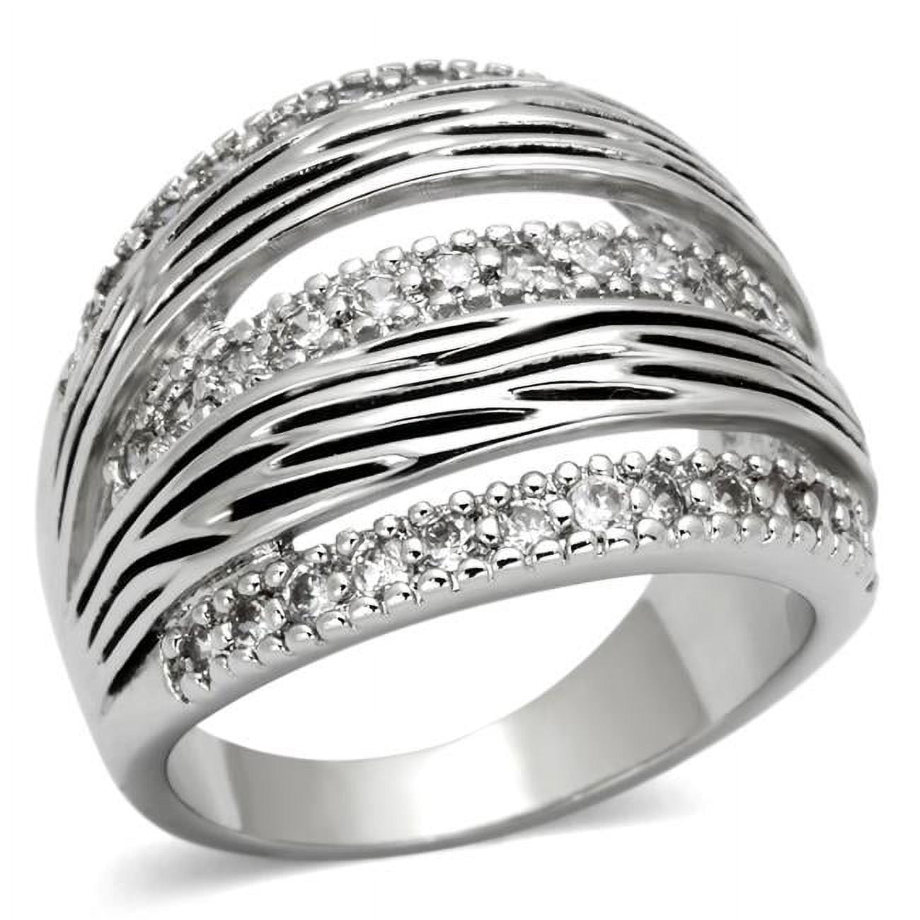 Rhodium Brass Ring with AAA Grade CZ, Clear - Size 6