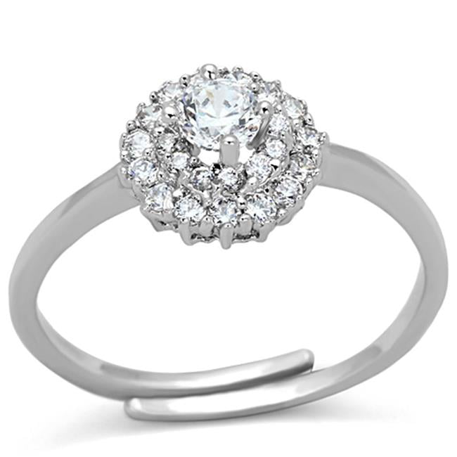 Rhodium Brass Ring with AAA Grade CZ, Clear - Size 7