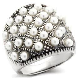 Picture of Alamode 410108-6 Antique Tone 925 Sterling Silver Ring with Synthetic Pearl&#44; White - Size 6