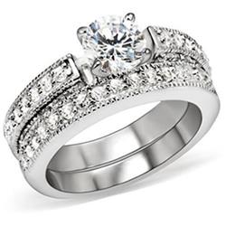 Rhodium Brass Ring with AAA Grade CZ, Clear - Size 10