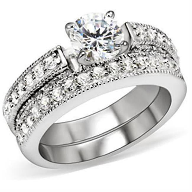 Rhodium Brass Ring with AAA Grade CZ, Clear - Size 9