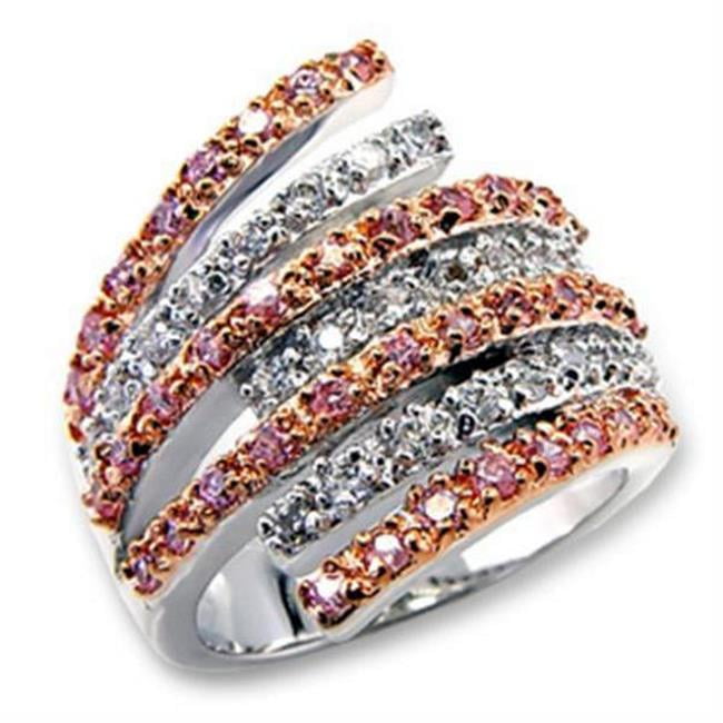 Rose Gold & Rhodium Brass Ring with AAA Grade CZ, Rose - Size 7