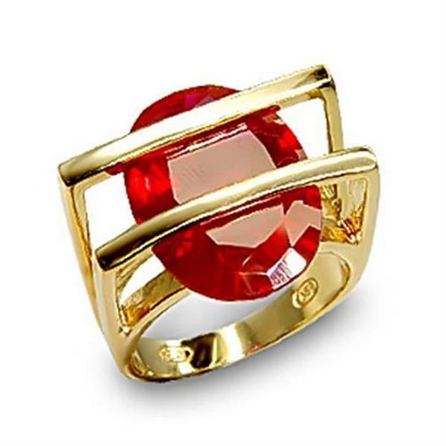 Picture of Alamode 6X001-5 Gold 925 Sterling Silver Ring with Synthetic Garnet&#44; Ruby - Size 5