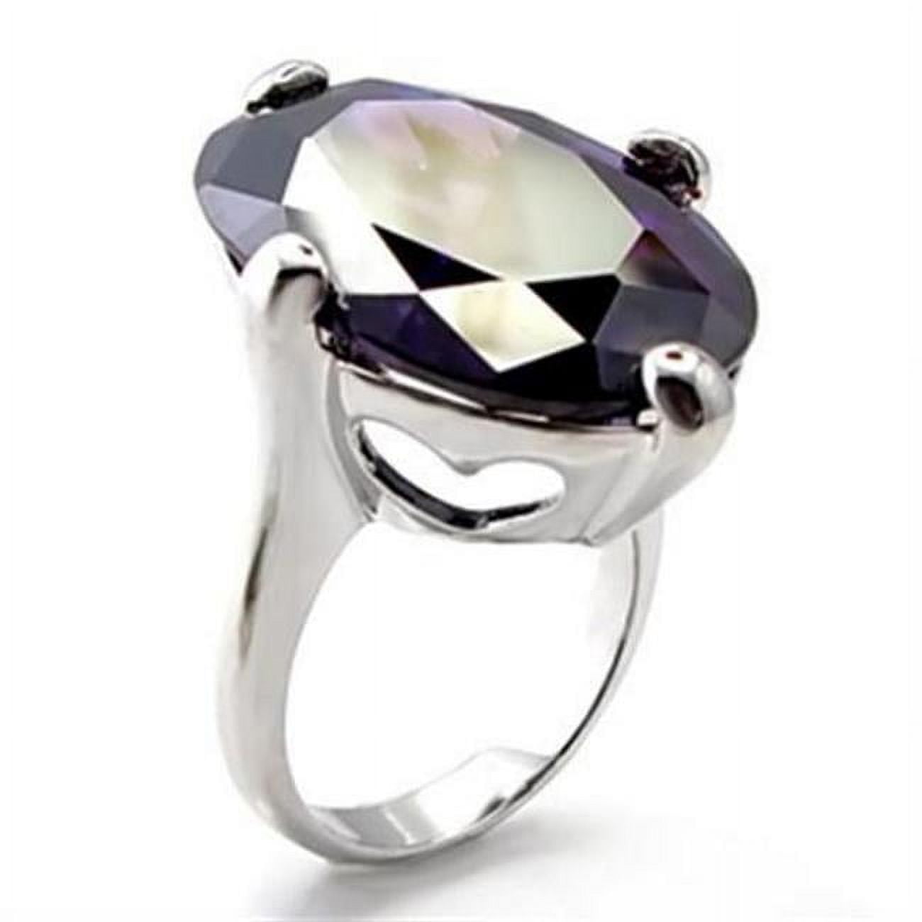 Rhodium Brass Ring with AAA Grade CZ, Amethyst - Size 5