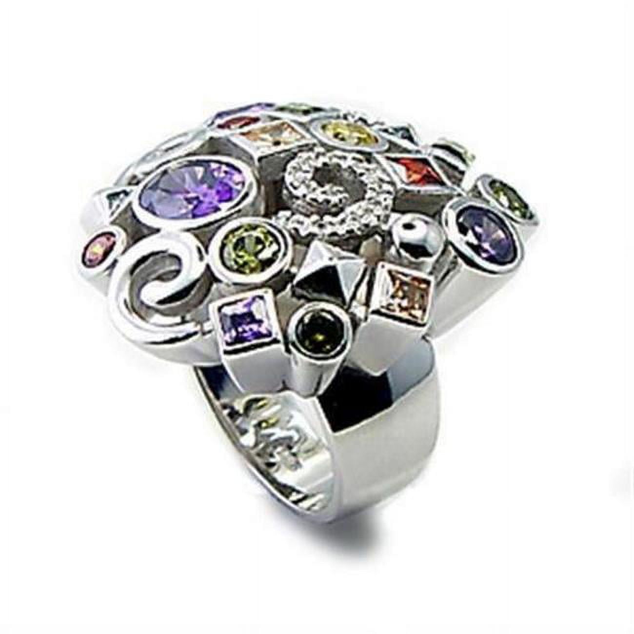 Rhodium Brass Ring with AAA Grade CZ, Multi Color - Size 5