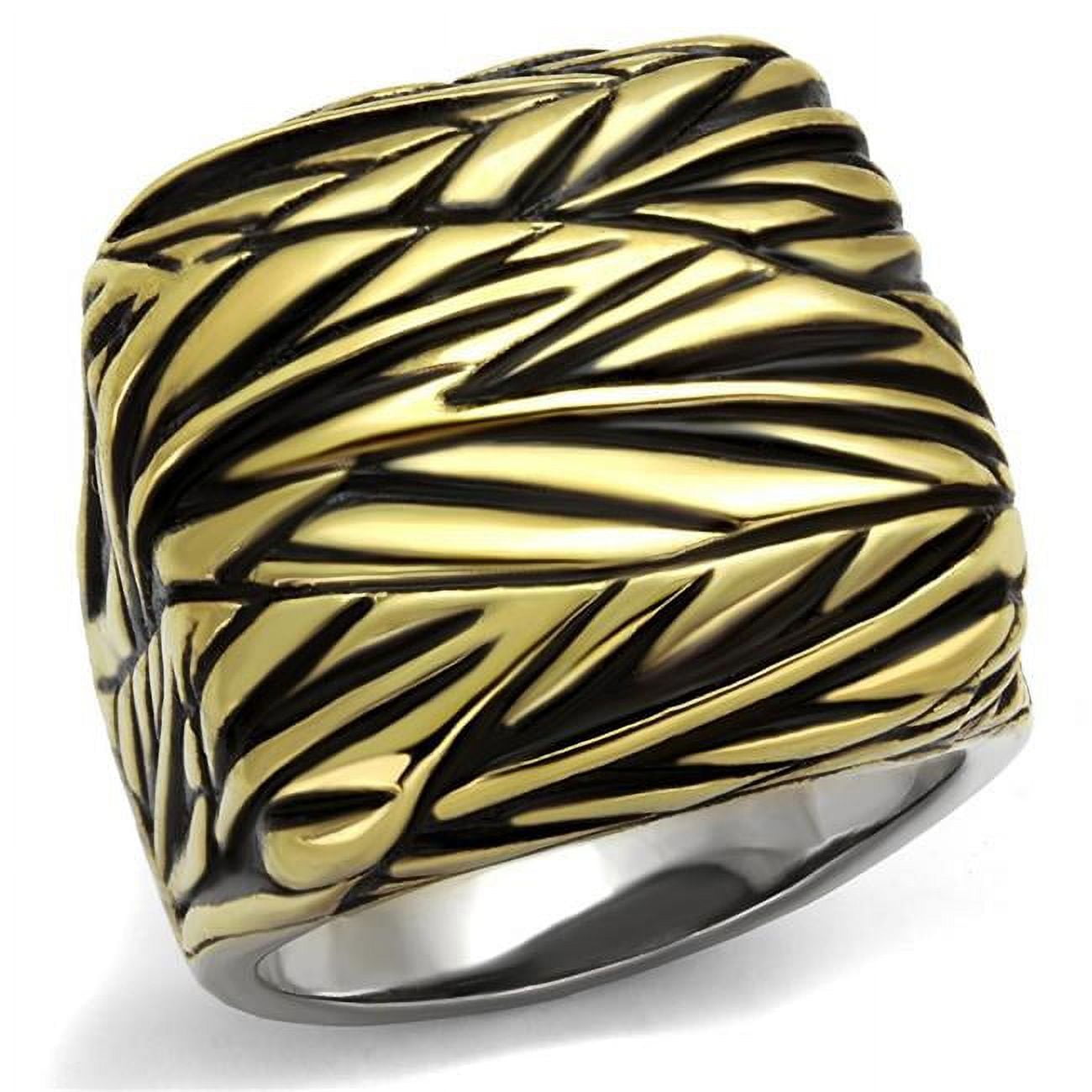 Two-Tone IP Gold Ion Plating Stainless Steel Ring with Epoxy, Jet - Size 12