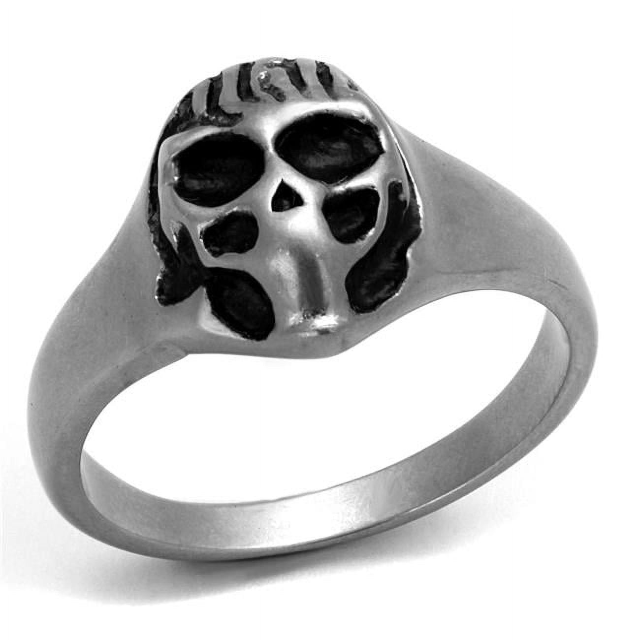 Antique Silver Stainless Steel Ring with Epoxy, Jet - Size 9