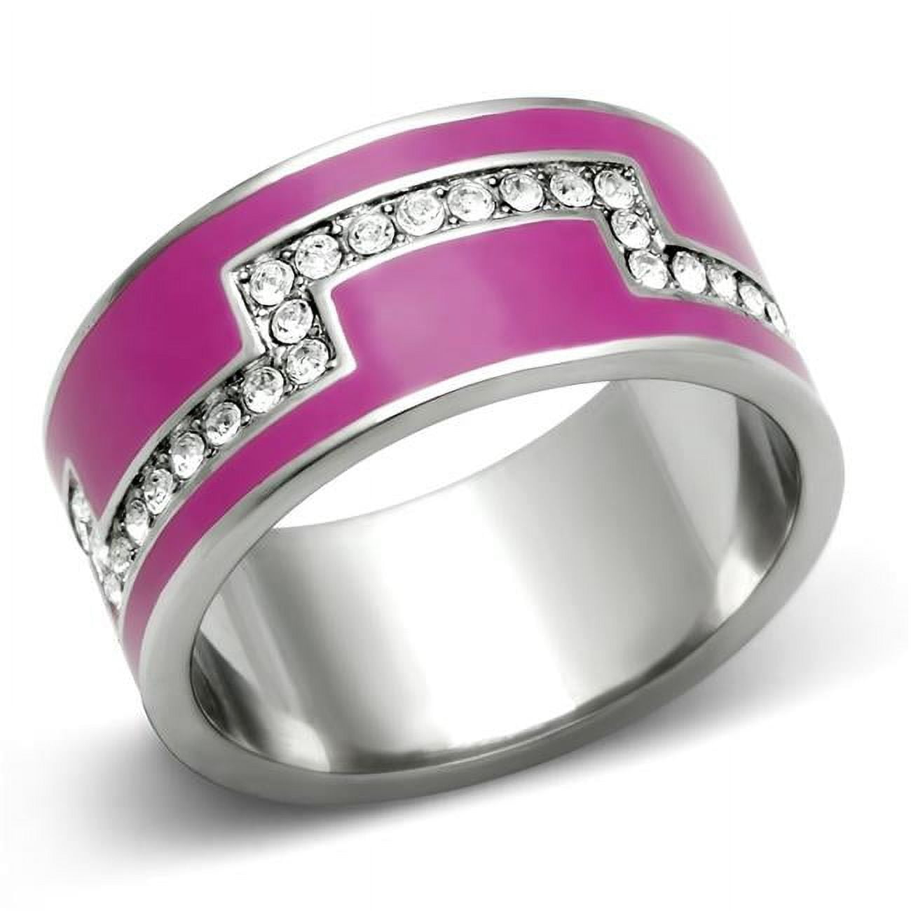 High Polished No Plating Stainless Steel Ring with Top Grade Crystal, Clear - Size 6