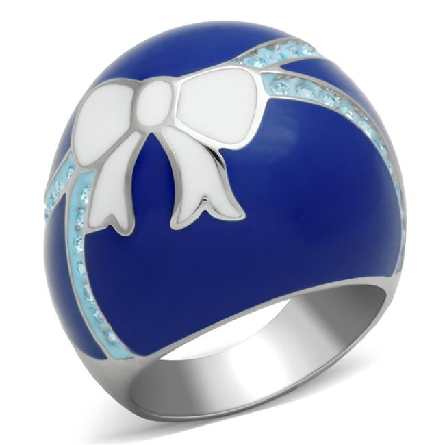 TK245-10 High Polished No Plating Stainless Steel Ring with Top Grade Crystal, Sea Blue - Size 10
