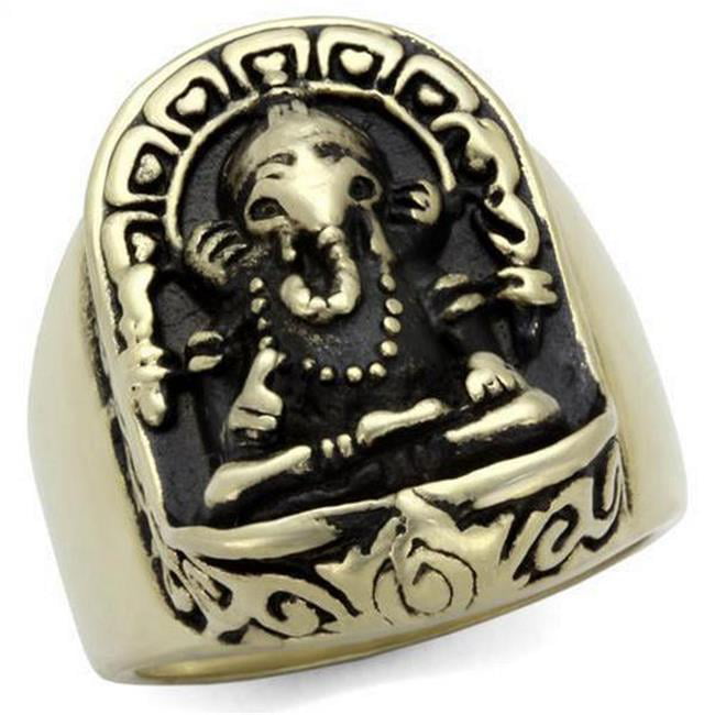 IP Antique Copper Stainless Steel Ring with Epoxy, Jet - Size 11