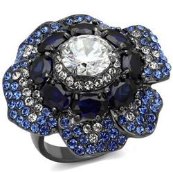 TK2559-5 IP Light Black IP Gun Stainless Steel Ring with AAA Grade CZ, Clear - Size 5