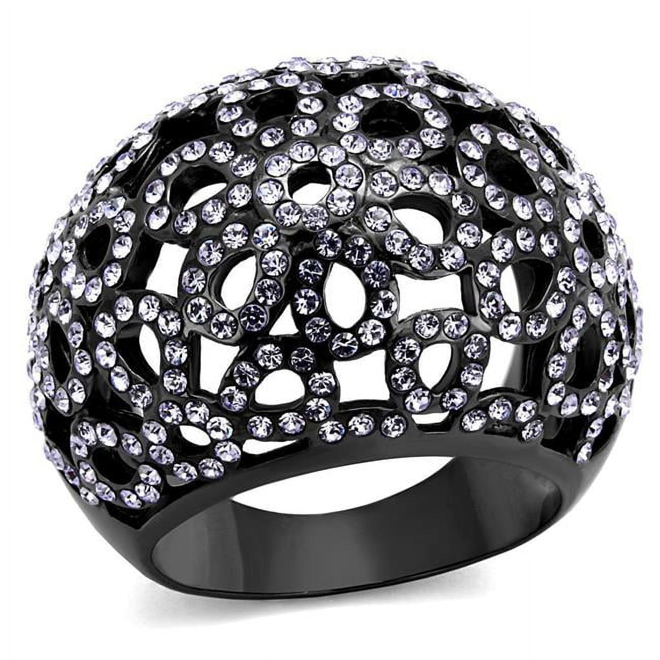 TK2642-6 IP Light Black IP Gun Stainless Steel Ring with Top Grade Crystal, Tanzanite - Size 6