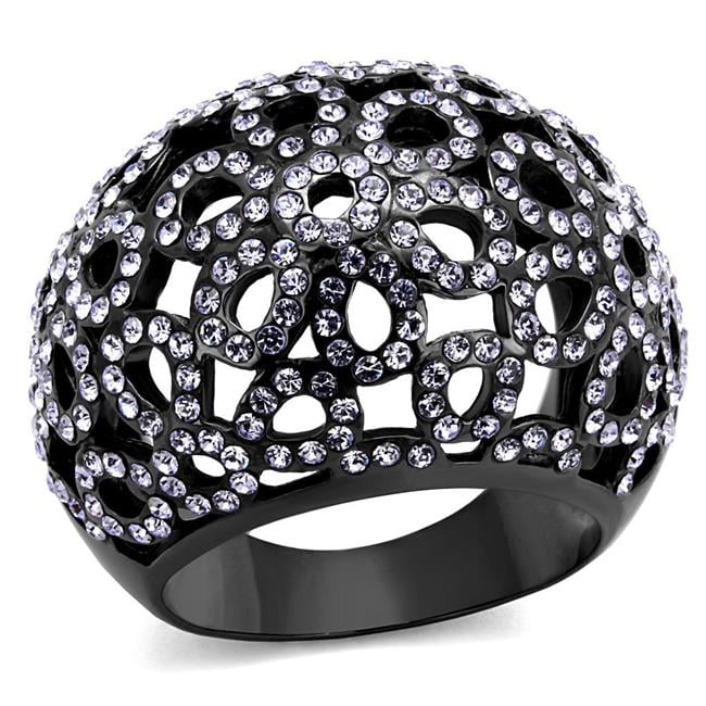 IP Light Black IP Gun Stainless Steel Ring with Top Grade Crystal, Tanzanite - Size 7