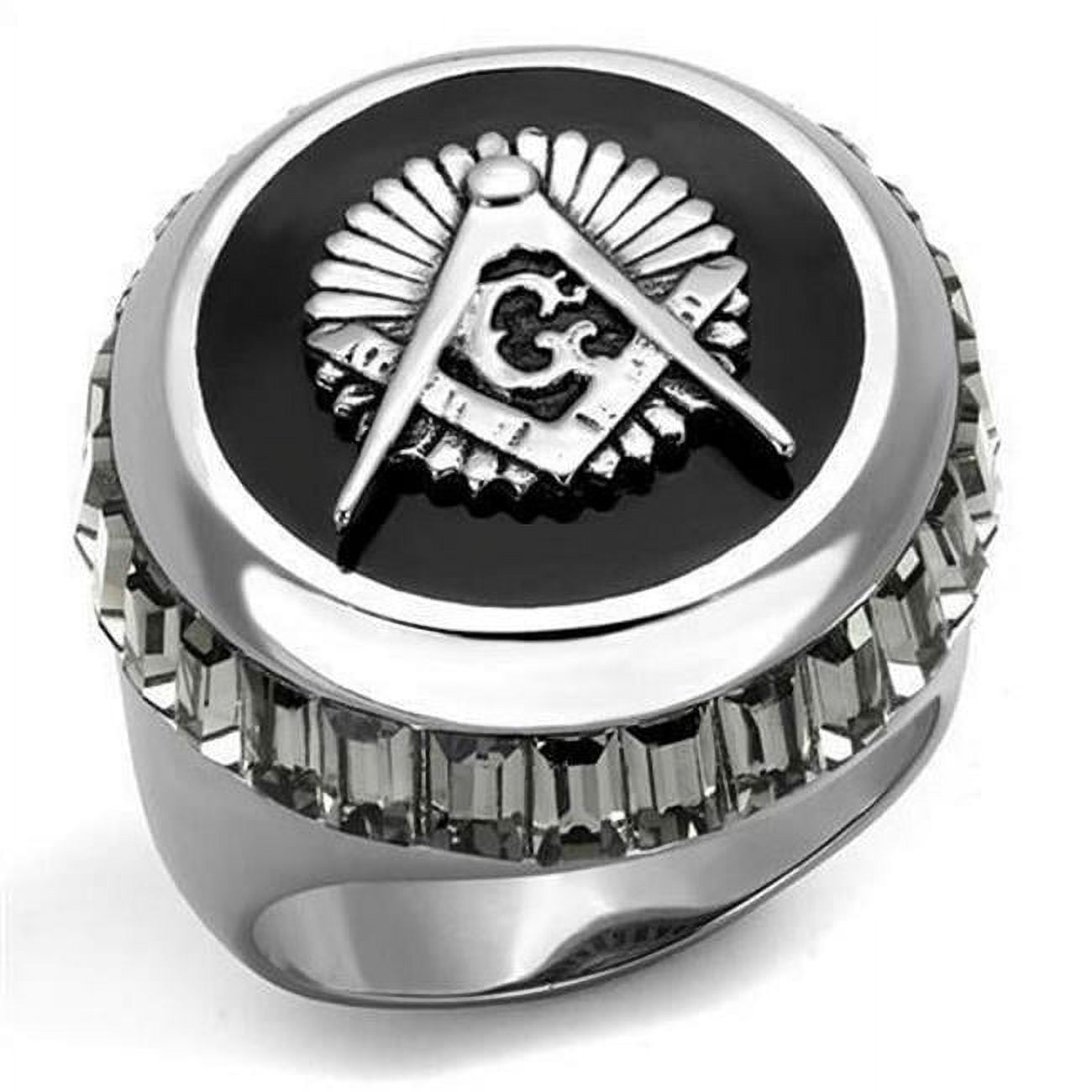High Polished No Plating Stainless Steel Ring with Top Grade Crystal, Jet - Size 9