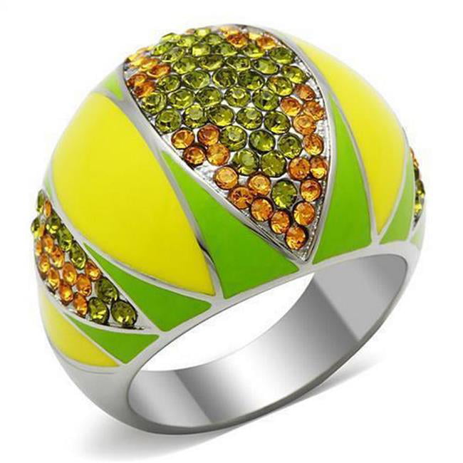 High Polished No Plating Stainless Steel Ring with Top Grade Crystal, Multi Color - Size 9