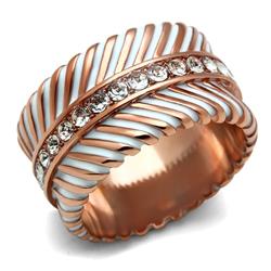 Picture of Alamode GL202-5 IP Rose Gold Ion Plating Brass Ring with Top Grade Crystal, Clear - Size 5