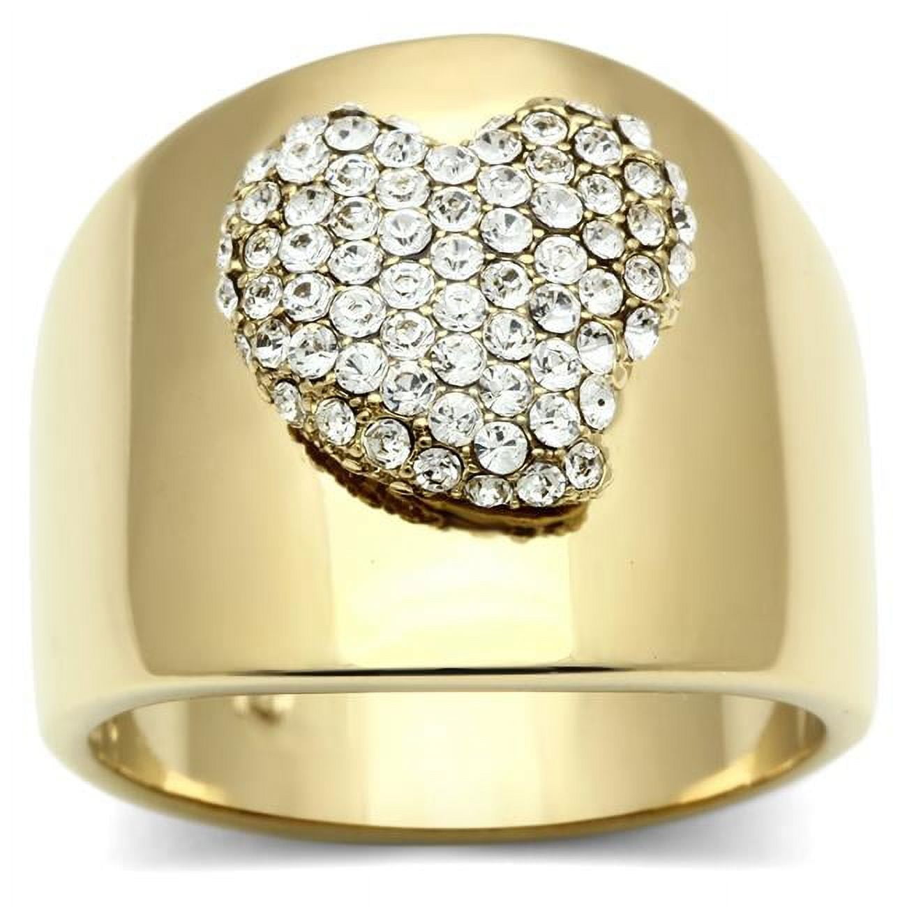 IP Gold Ion Plating Brass Ring with Top Grade Crystal, Clear - Size 5