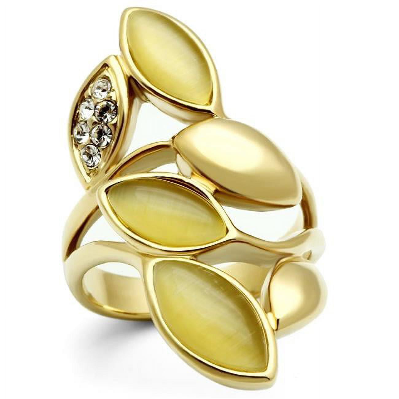 GL302-10 IP Gold Ion Plating Brass Ring with Synthetic Cat Eye, Citrine Yellow - Size 10