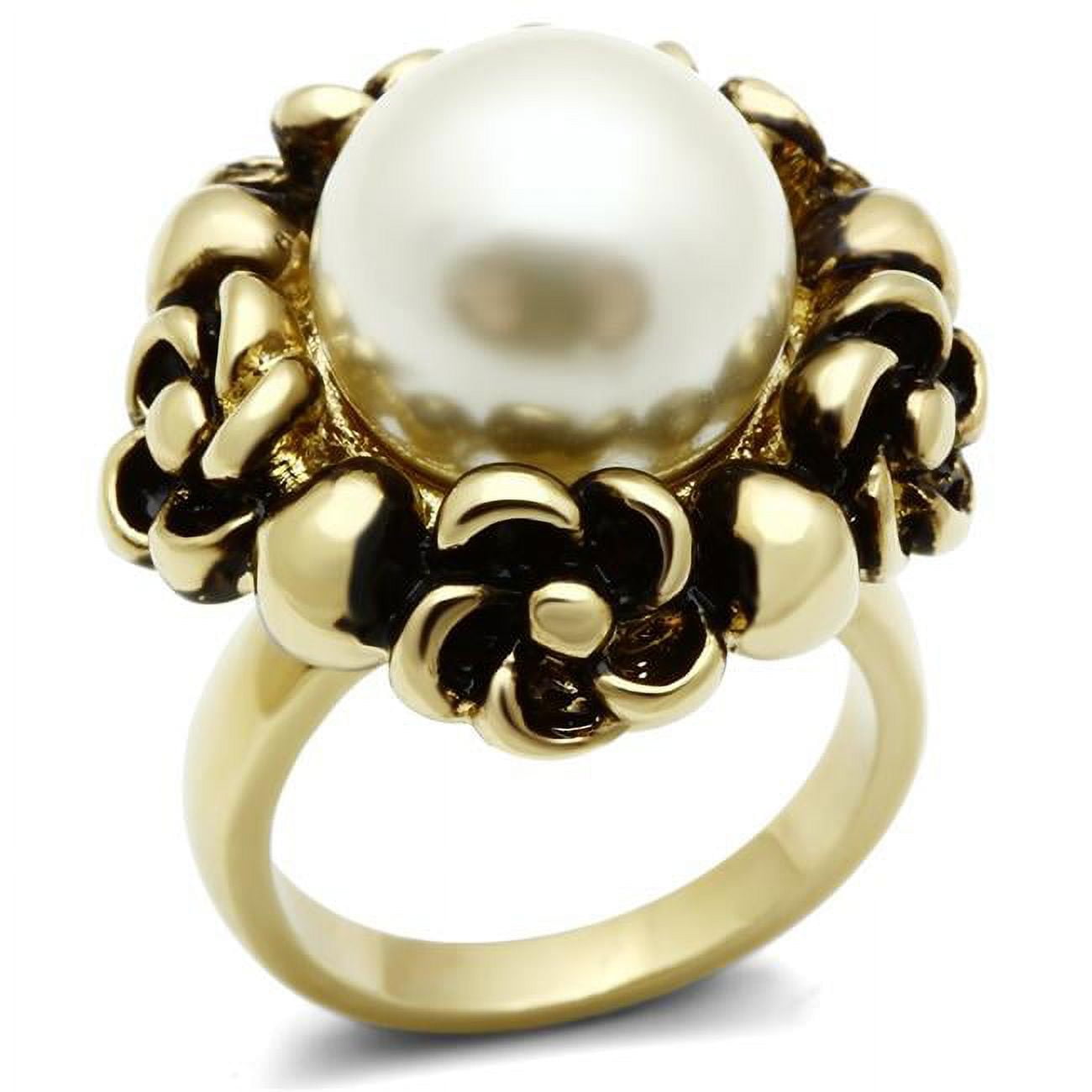 Picture of Alamode GL308-6 IP Gold Ion Plating Brass Ring with Synthetic Pearl, White - Size 6