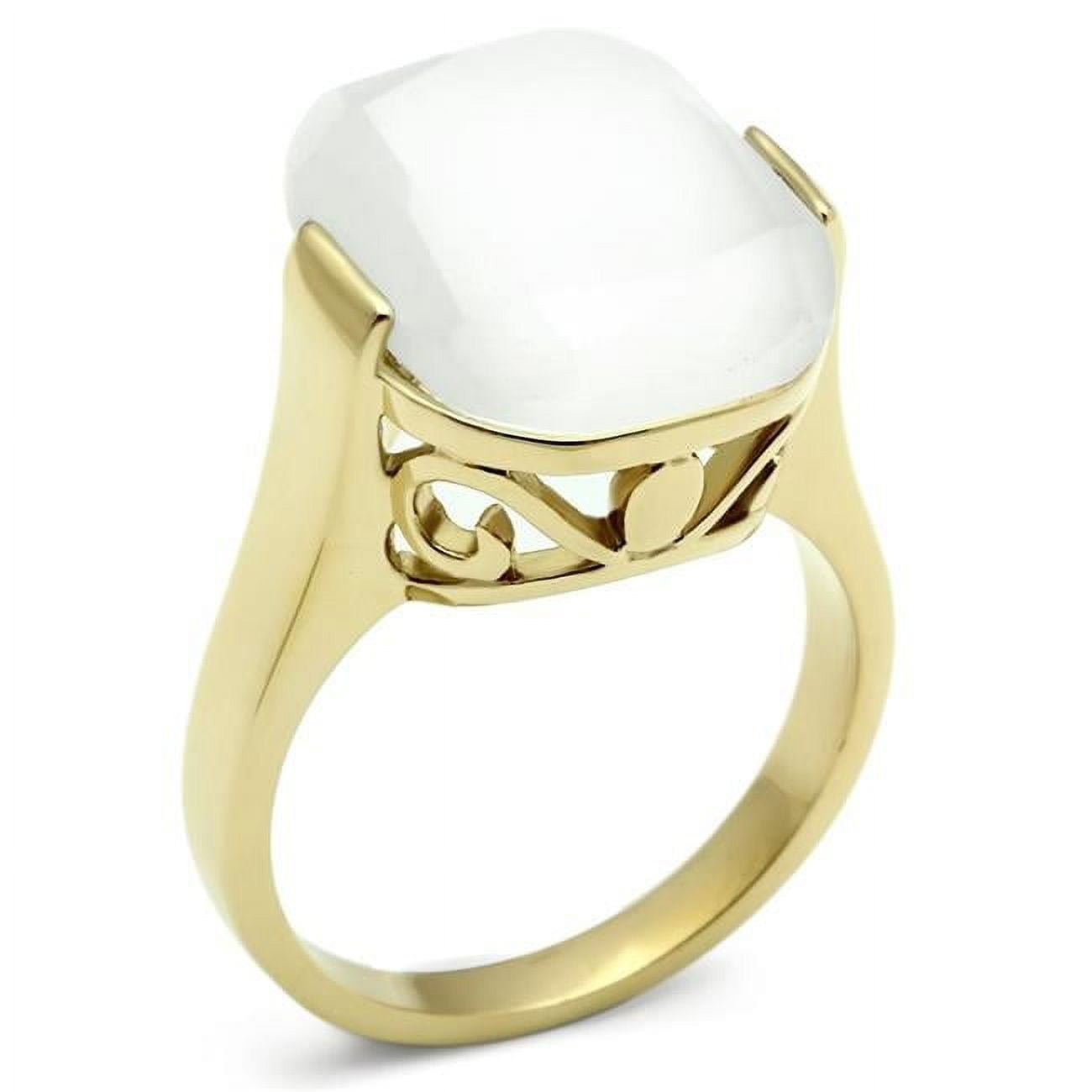 Picture of Alamode GL309-5 IP Gold Ion Plating Brass Ring with Synthetic Cat Eye, White - Size 5