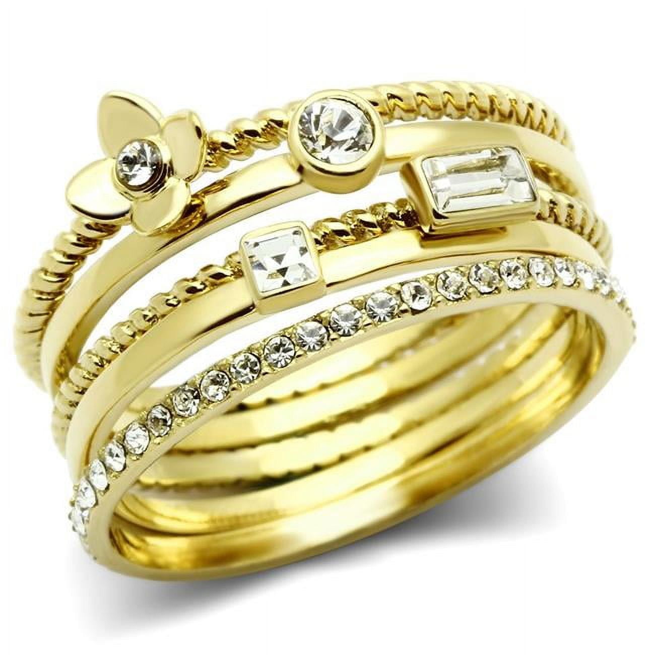 Picture of Alamode GL322-5 IP Gold Ion Plating Brass Ring with Top Grade Crystal, Clear - Size 5