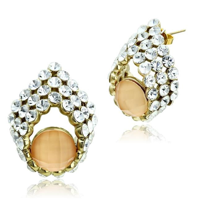 Picture of Alamode GL355 IP Gold Ion Plating Brass Earrings with Synthetic Stone&#44; Orange