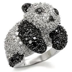 Rhodium & Ruthenium Brass Ring with AAA Grade CZ, Black Diamond - Size 7