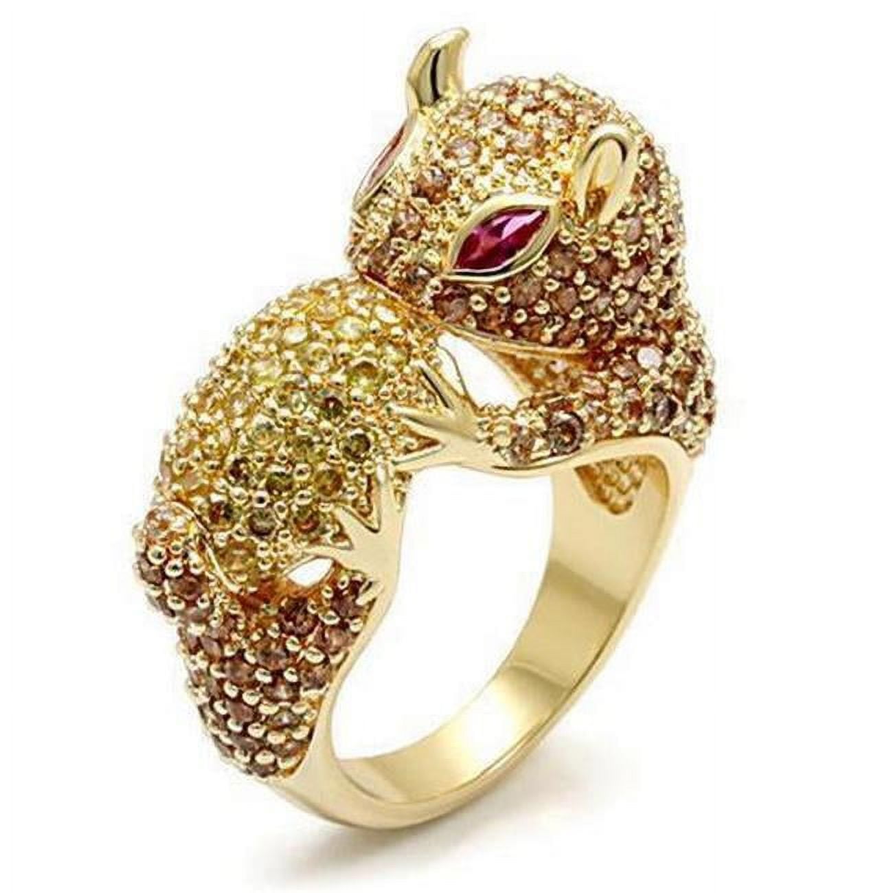 Picture of Alamode LO1595-9 Imitation Gold Brass Ring with Synthetic Garnet, Ruby - Size 9