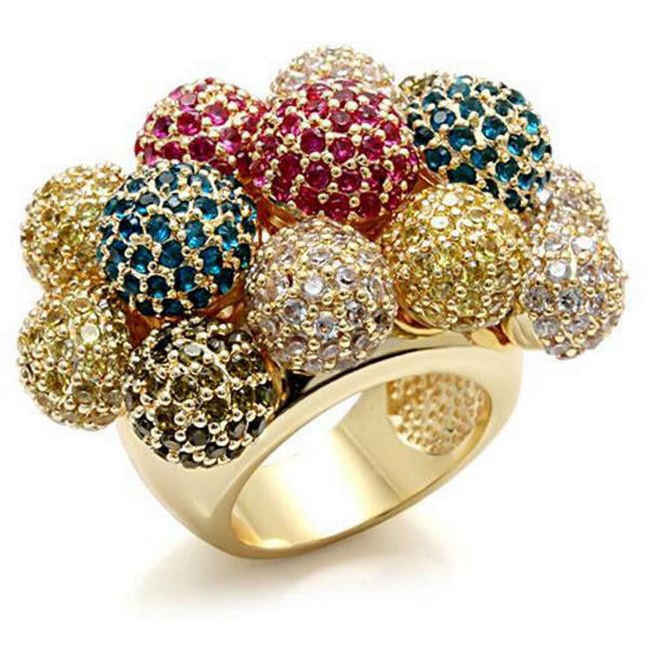 Imitation Gold Brass Ring with AAA Grade CZ, Multi Color - Size 9