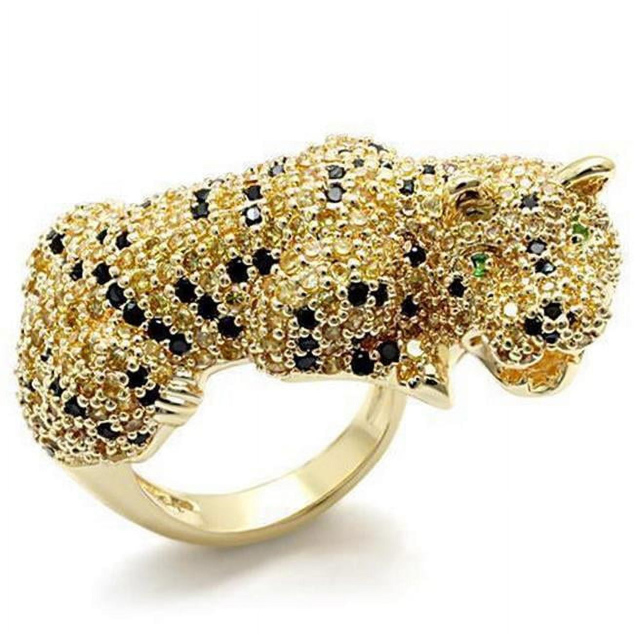 Picture of Alamode LO1606-8 Imitation Gold Brass Ring with Synthetic Glass, Emerald - Size 8