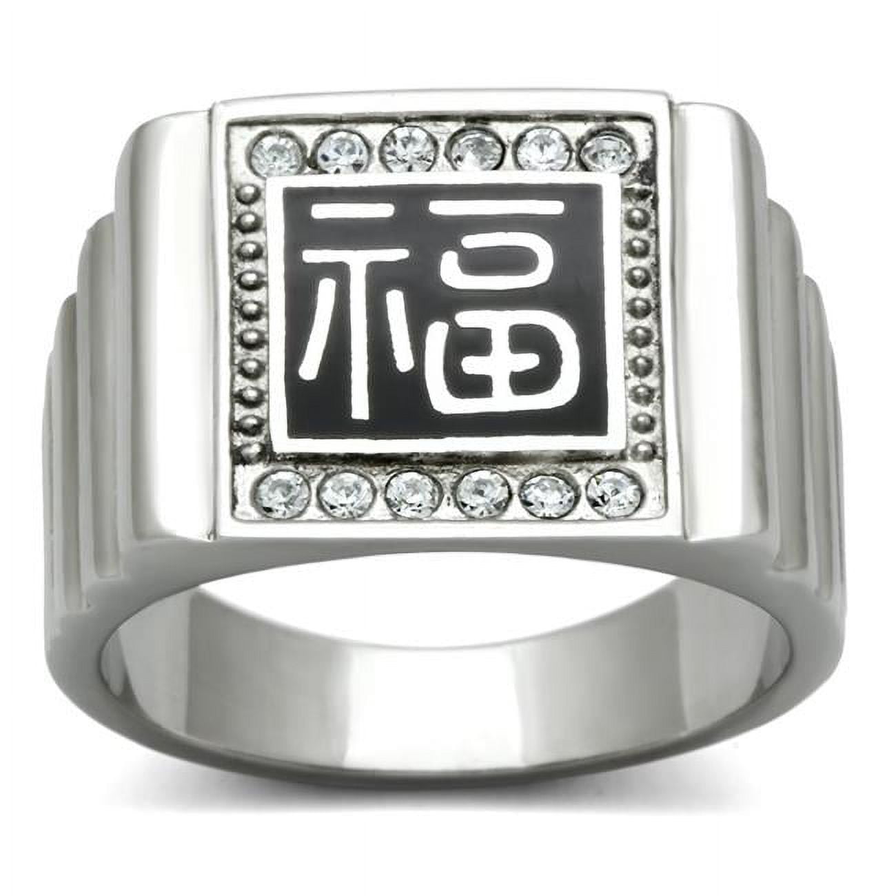 High Polished No Plating Stainless Steel Ring with Top Grade Crystal, Clear - Size 11