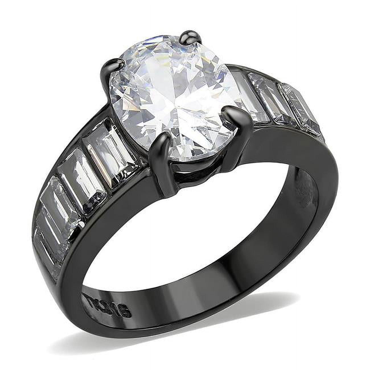 IP Black Ion Plating Stainless Steel Ring with AAA Grade CZ, Clear - Size 5