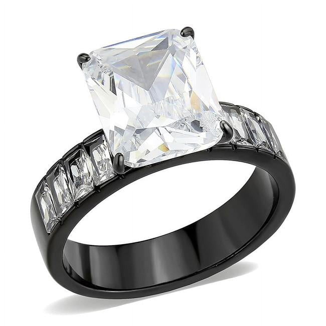 IP Black Ion Plating Stainless Steel Ring with AAA Grade CZ, Clear - Size 7