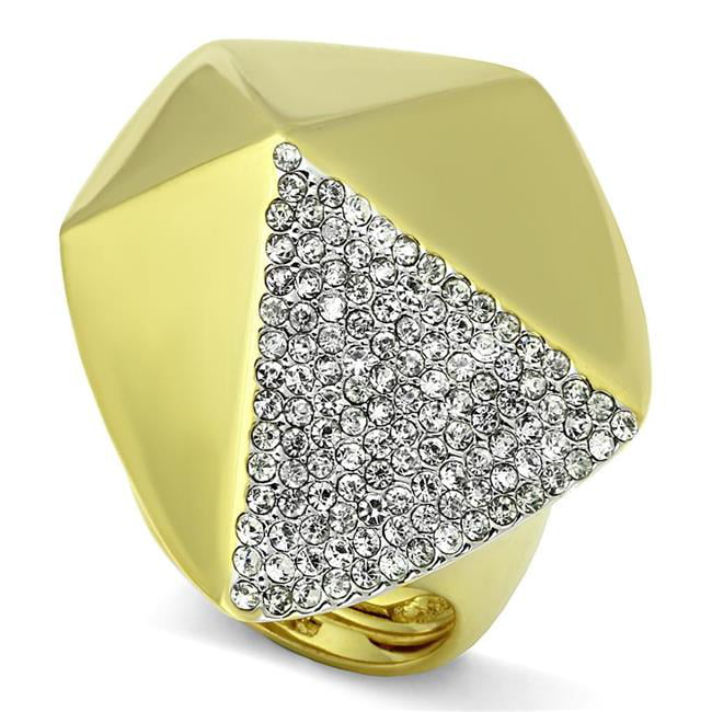 Picture of Alamode LO3902-8 Gold & Rhodium Brass Ring with Top Grade Crystal&#44; Clear - Size 8